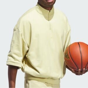 Adidas Basketball Sued 3/4 Half-Zip Short Sleeve Sweatshirt IN7713 Gold Medium